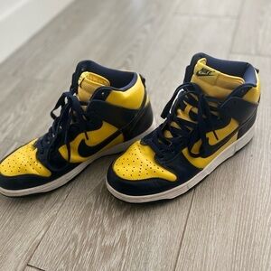 Nike Blue/Yellow Leather Dunk Michigan High Top Sneakers (Rare Find)